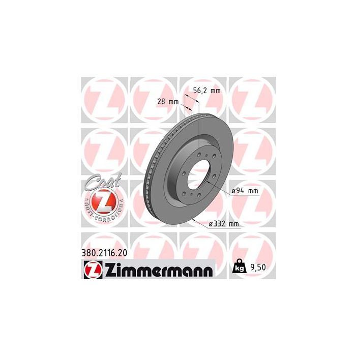 Тормозной диск ZIMMERMANN 380.2116.20 Фото
