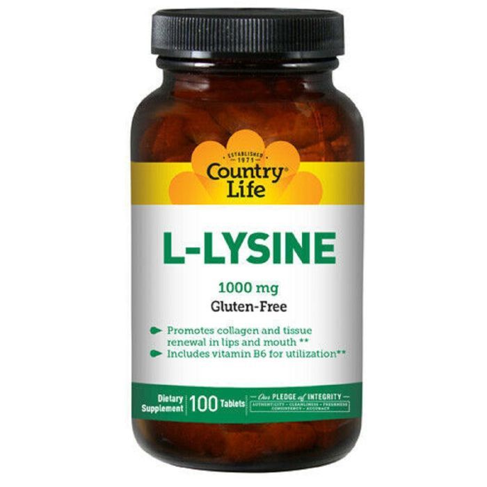 Аминокислота Country Life L-Лизин 1000мг, L-Lysine, 100 таблеток Фото