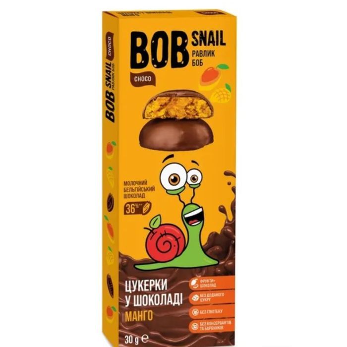 Конфета Bob Snail Манго Бельгійський молочний шоколад 30г Фото