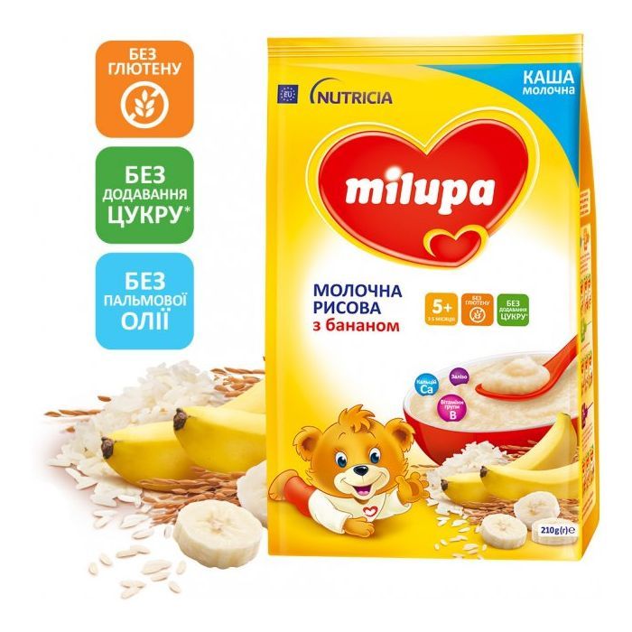 Детская каша Milupa Молочная Рисовая с бананом 210 г Фото