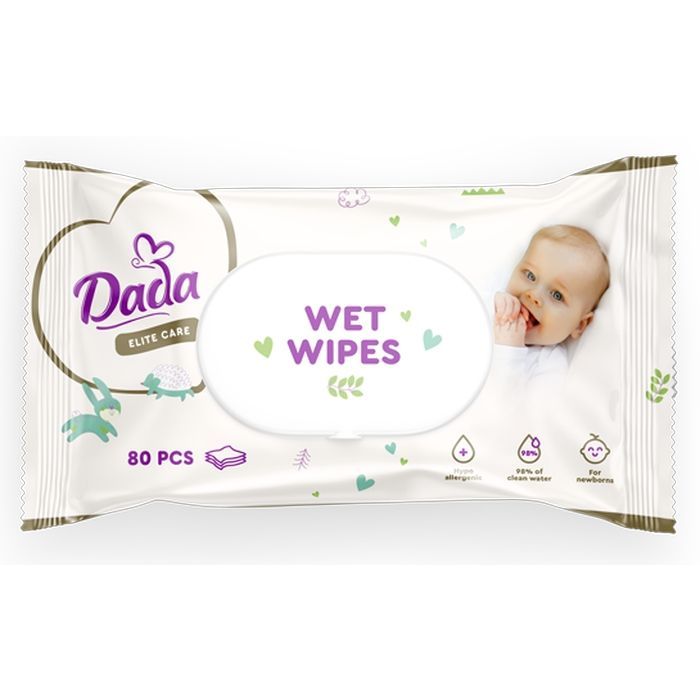 Детские влажные салфетки Dada Elite Care з перших днів життя, з клапаном, 80 шт Фото