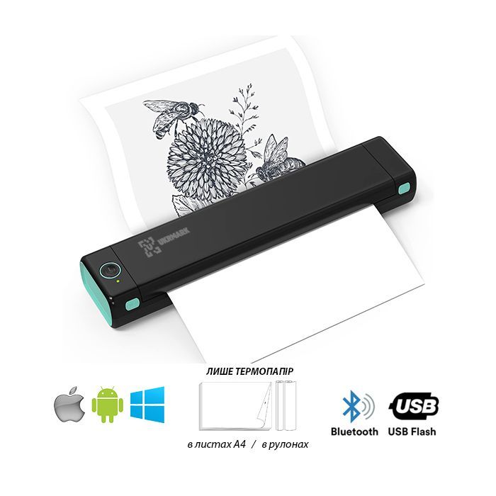 Принтер чеков UKRMARK M08-BK А4, Bluetooth, USB, черный Фото