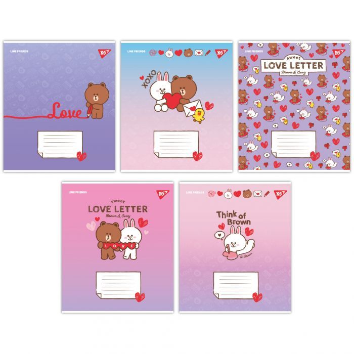 Тетрадь Yes Line Friends. Love letter 12 аркушів лінія Фото
