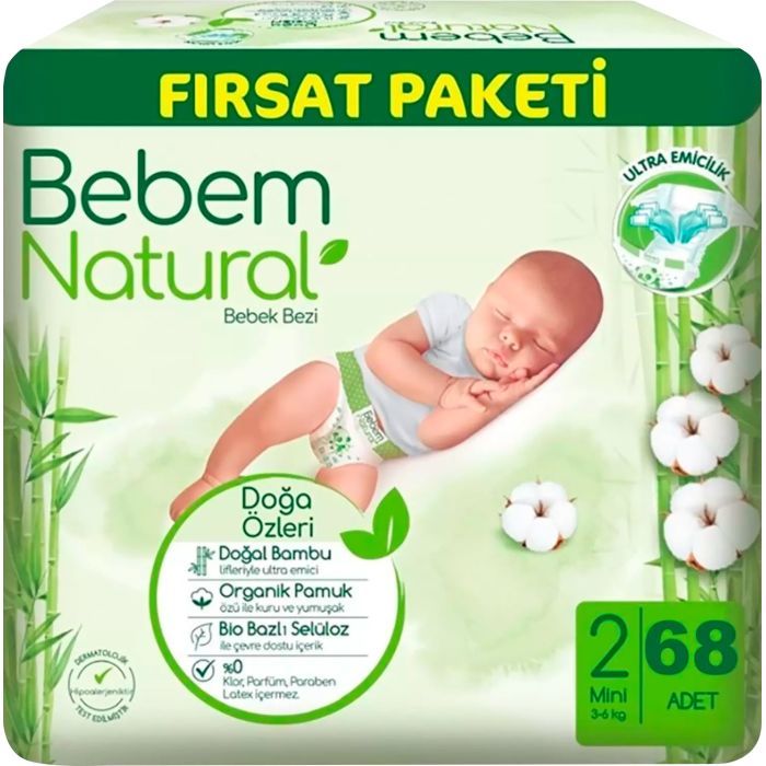 Подгузники Bebem Natural 2 mini 3-6 кг 68 шт Фото