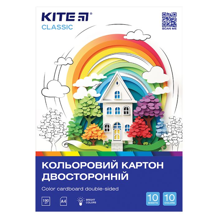 Цветной картон Kite А4 двухсторонний Classic 10 листов Фото