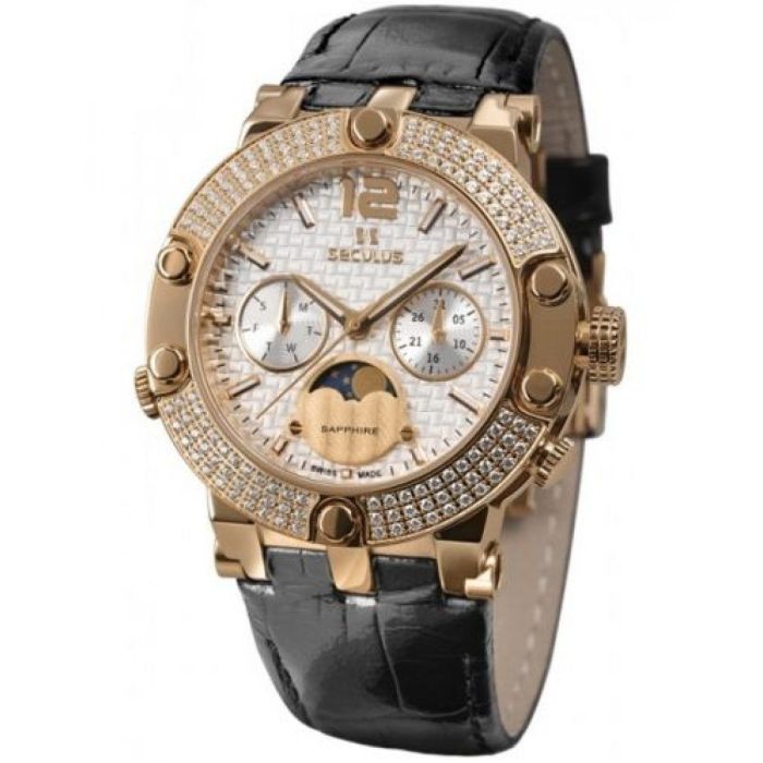 Наручные часы Seculus 1690.5.706 white, pvd-r with stones, black leather Фото