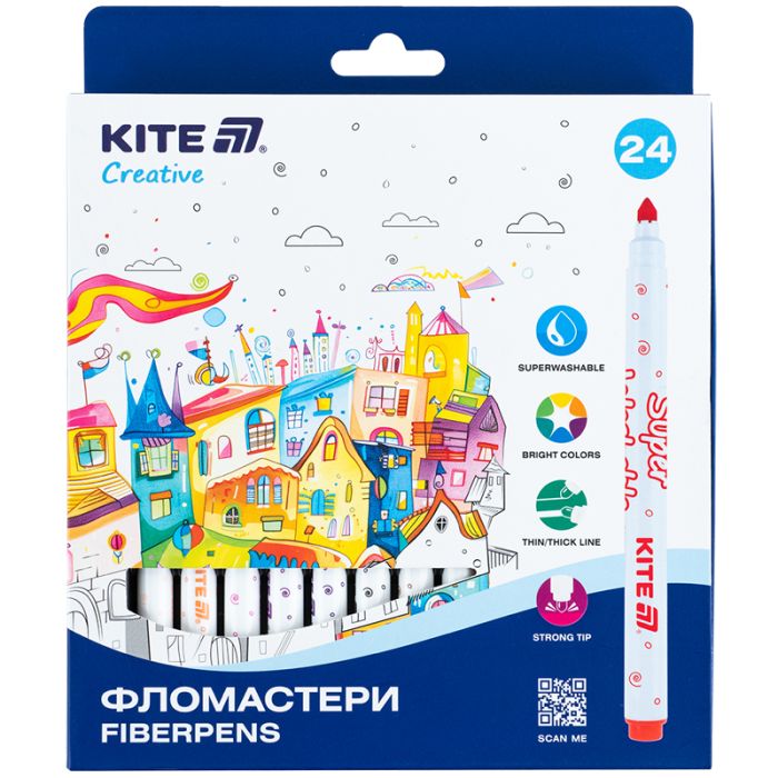 Фломастеры Kite Creative Superwashable 24 цветов Фото