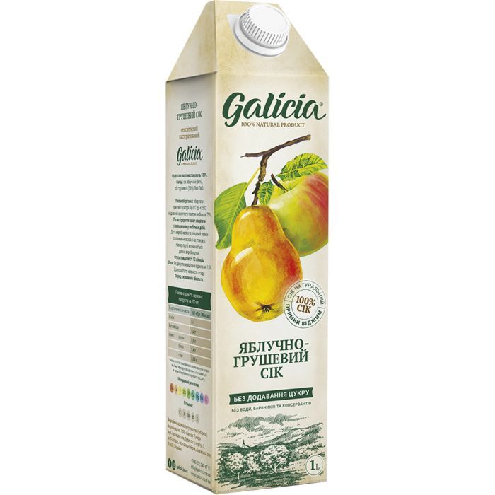 Сок Galicia Яблочно-грушевый прямого отжима неосвещенный 1 л Фото