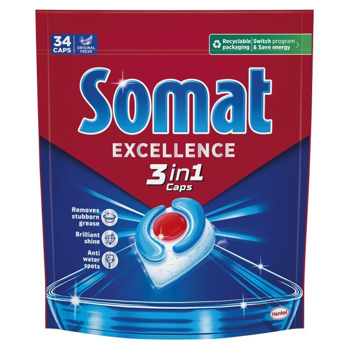 Таблетки для посудомоечных машин Somat Excellence 3-in-1 34 шт. Фото
