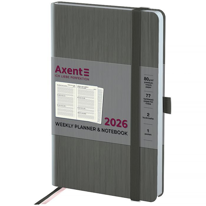 Еженедельник Axent датированный 2026 Partner Lines 125х195, серый Фото