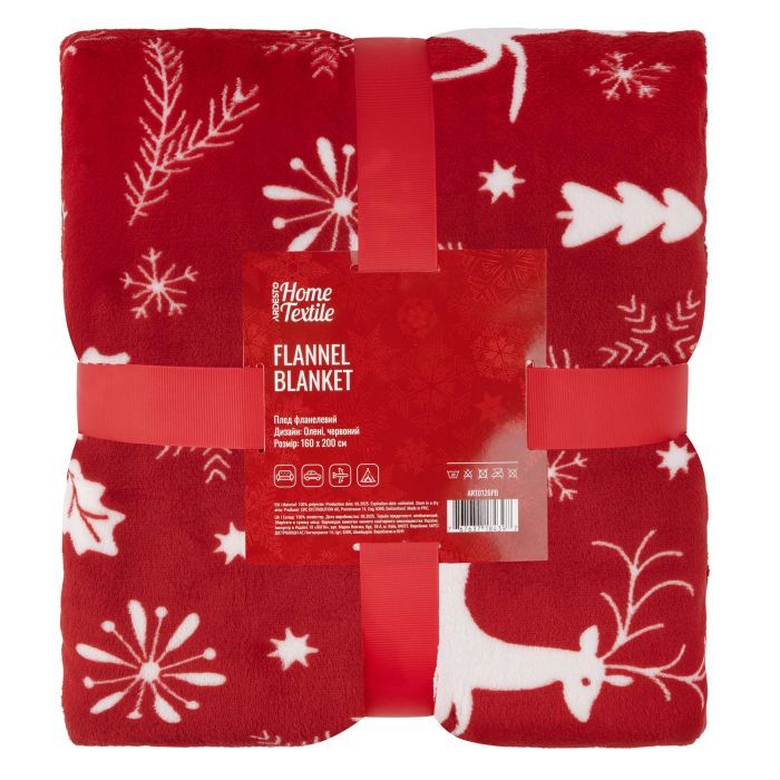 Плед Ardesto Christmas Flannel 160х200см, 100% поліестер, олені Фото